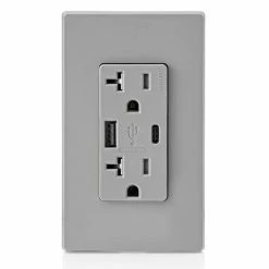 Leviton Type-A & Type-C USB Charger With 20A Tamper-Resistant Receptacle (Grey) Model T5833 -Outlets Sales Store T5833 GY c 700x700