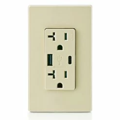 Leviton Type-A & Type-C USB Charger With 20A Tamper-Resistant Receptacle (Ivory) Model T5833* 5 Leviton Type-A & Type-C USB Charger With 20A Tamper-Resistant Receptacle (Ivory) Model T5833* -Outlets Sales Store T5833 I c 700x700