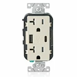 Leviton Type-A & Type-C USB Charger With 20A Tamper-Resistant Receptacle (Light Almond) Model T5833*