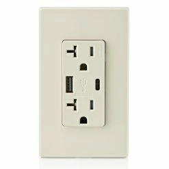 Leviton Type-A & Type-C USB Charger With 20A Tamper-Resistant Receptacle (Light Almond) Model T5833* -Outlets Sales Store T5833 T c 700x700