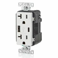 Leviton Type-A & Type-C USB Charger With 20A Tamper-Resistant Receptacle (White) Model T5833 -Outlets Sales Store T5833 W b 700x700