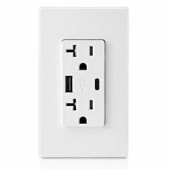 Leviton Type-A & Type-C USB Charger With 20A Tamper-Resistant Receptacle (White) Model T5833 -Outlets Sales Store T5833 W c 700x700