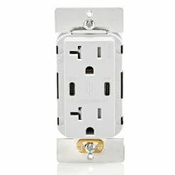 Leviton Dual USB Type C/C Wall Outlet Charger With 20A Tamper-Resistant Outlet In White, Model T5836-W*