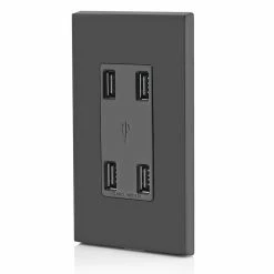 Leviton 4-Port Type-A USB Wall Outlet Charger (Black), Model USB4P-E* -Outlets Sales Store USB4P E Side 2 700x700