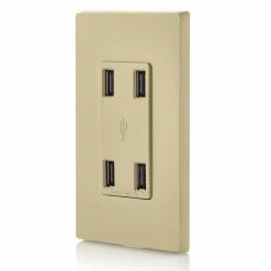 Leviton 4-Port Type-A USB Wall Outlet Charger (Ivory), Model USB4P-I* -Outlets Sales Store USB4P I c 700x700