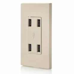 Leviton 4-Port Type-A USB Wall Outlet Charger (Almond), Model USB4P-T* -Outlets Sales Store USB4P T c 1 700x700