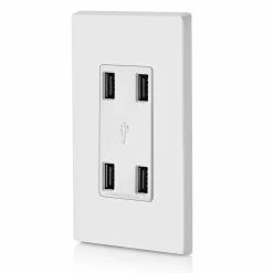 Leviton 4-Port Type-A USB Wall Outlet Charger (White), Model USB4P-W -Outlets Sales Store USB4P W Side 2 700x700