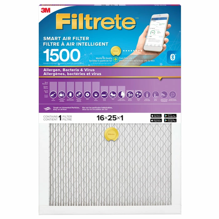 3M Filtrete Smart Allergen, Bacteria & Virus Filter, Model MPR 1500, 16x25x1 In 1 3M Filtrete Smart Allergen, Bacteria & Virus Filter, Model MPR 1500, 16x25x1 In