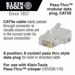 Klein Tools Pass-Thru Modular Data Plugs, RJ45-CAT5e, 200-Pack, Model VDV826-762* -Outlets Sales Store vdv826762 callout 700x700
